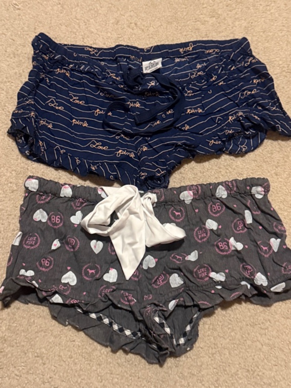 PINK Victoria's Secret Navy & Gray Printed Knit Lounge Shorts Set